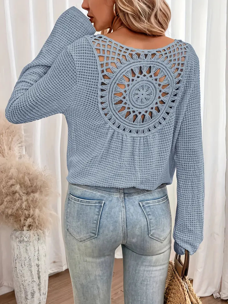 Blouse Femme avec Col en V et Détails en Dentelle Lucyle