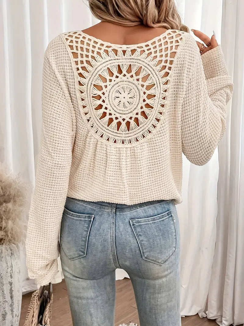 Blouse Femme avec Col en V et Détails en Dentelle Lucyle