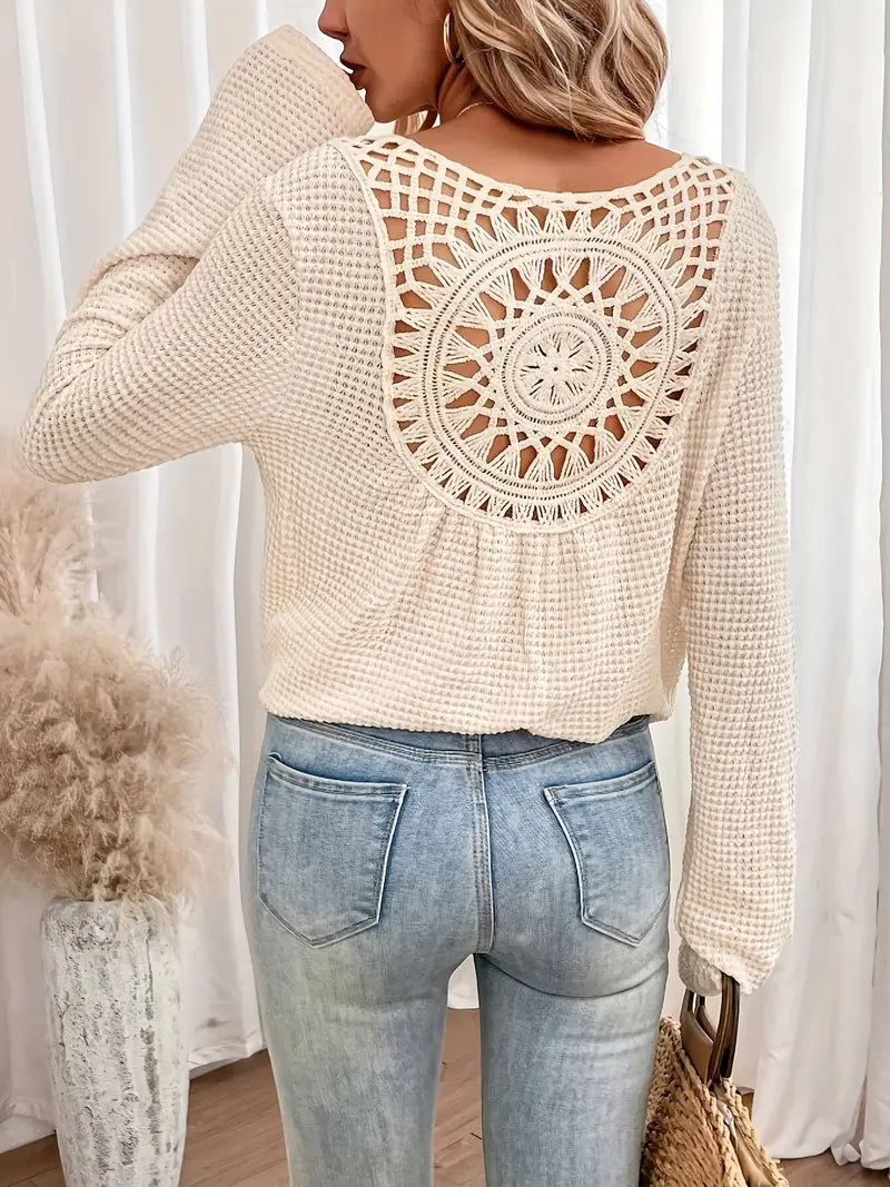 Blouse Femme avec Col en V et Détails en Dentelle Lucyle