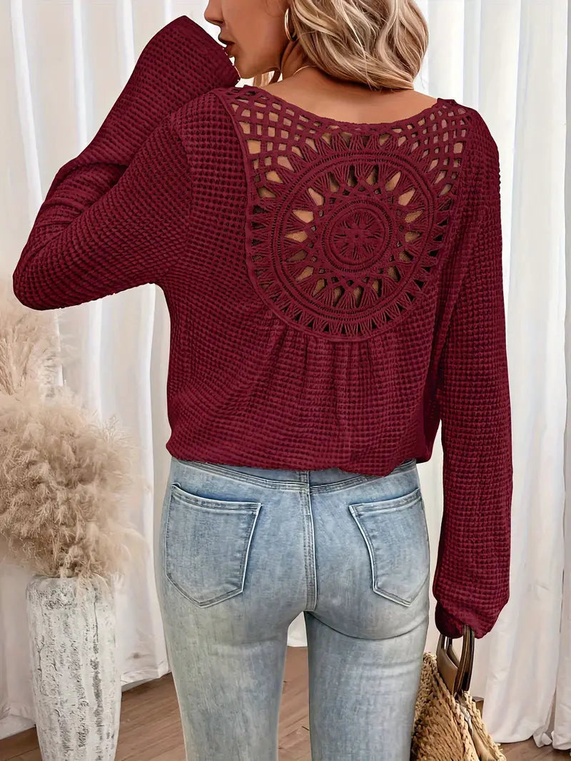 Blouse Femme avec Col en V et Détails en Dentelle Lucyle