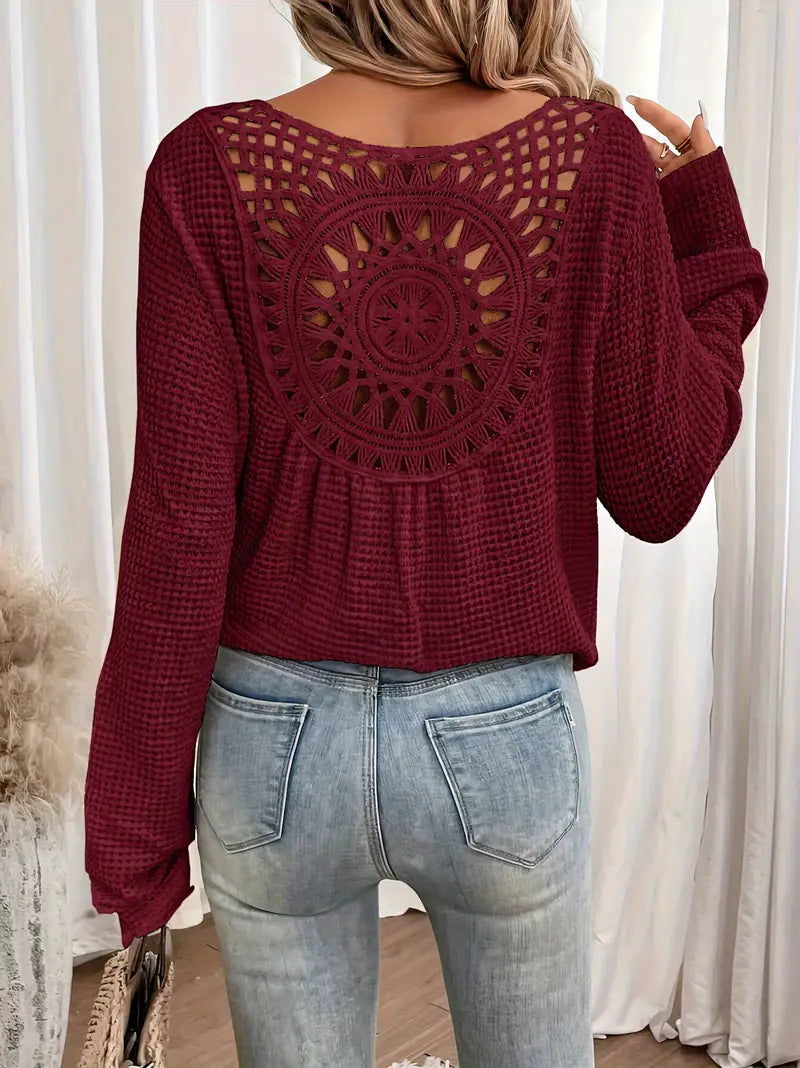 Blouse Femme avec Col en V et Détails en Dentelle Lucyle