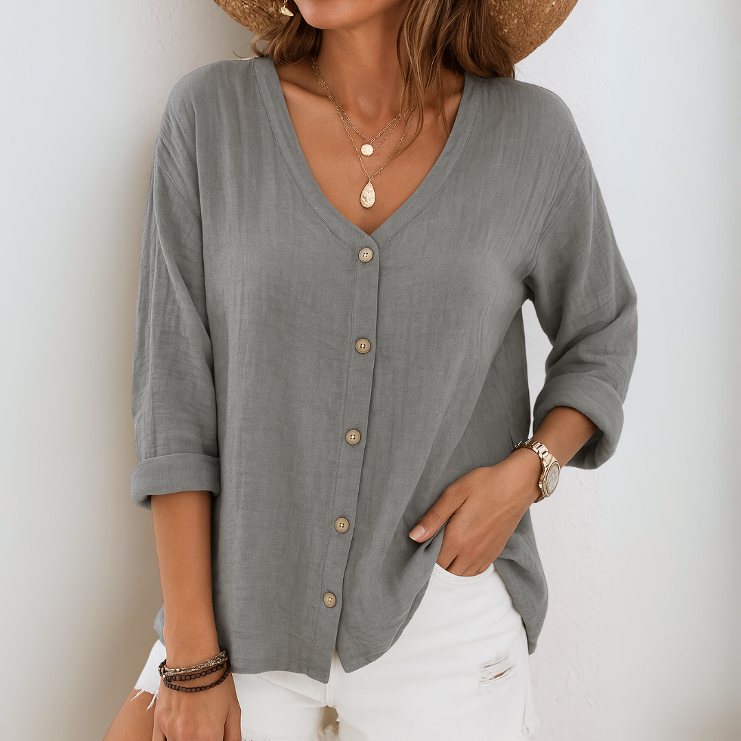 Blouse Femme avec Col en V et Manches Trois-Quarts Lucyle