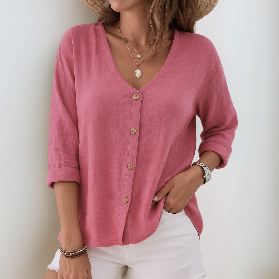 Blouse Femme avec Col en V et Manches Trois-Quarts Lucyle