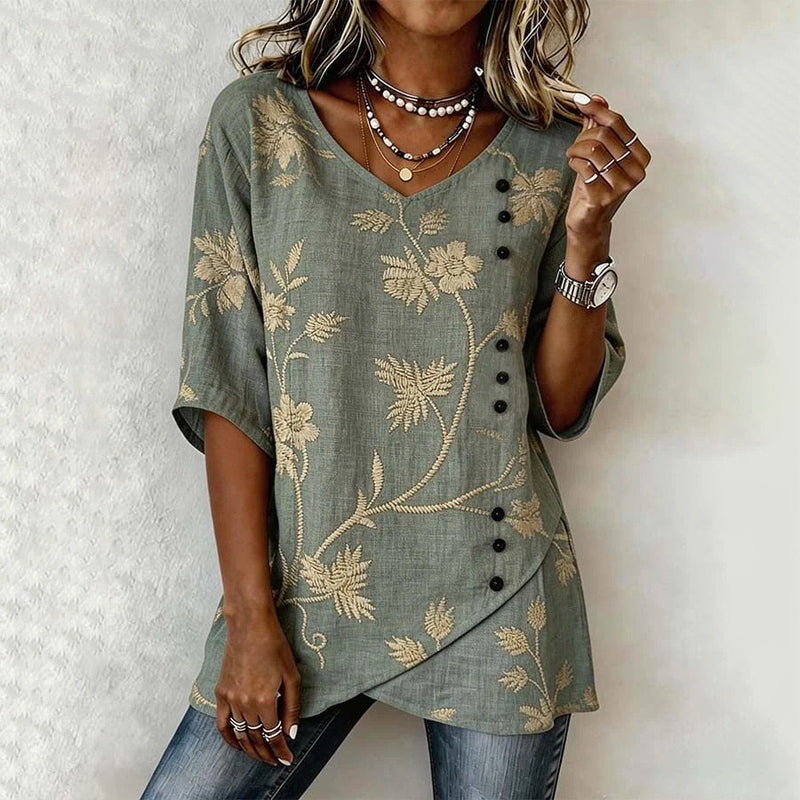 Blouse Femme avec Col en V et Motif Floral Lucyle
