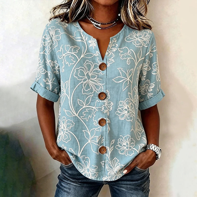 Blouse Femme avec Col en V et Motif Floral Lucyle