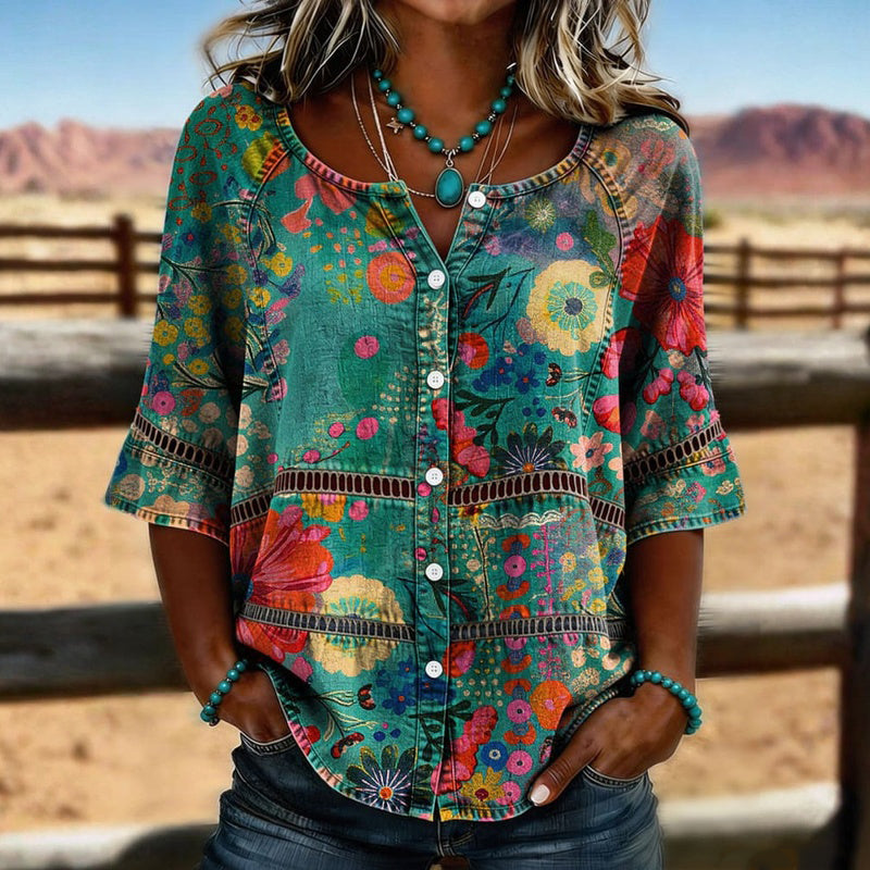 Blouse Femme avec Col en V et Motif Floral Lucyle