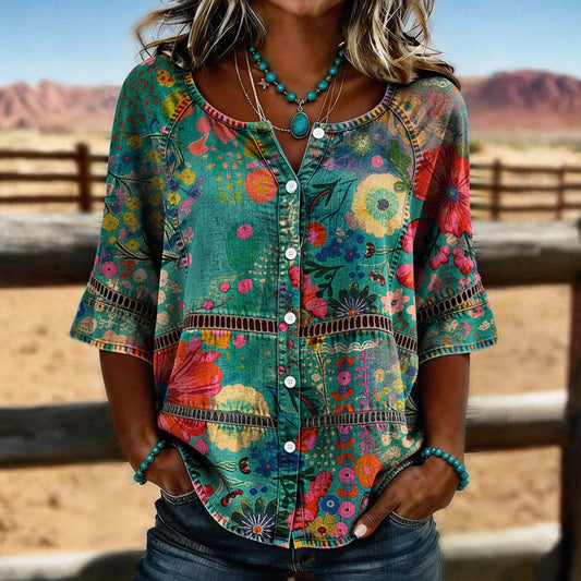 Blouse Femme avec Col en V et Motif Floral Lucyle