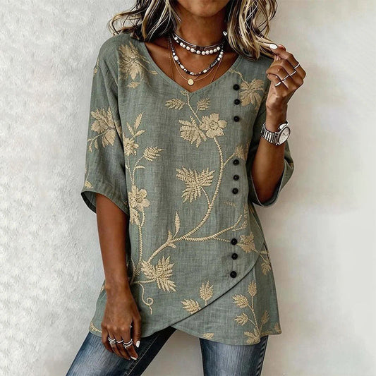 Blouse Femme avec Col en V et Motif Floral Lucyle