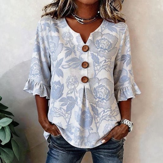 Blouse Femme avec Col en V et Motif Floral Lucyle