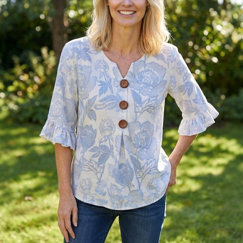 Blouse Femme avec Col en V et Motif Floral Lucyle