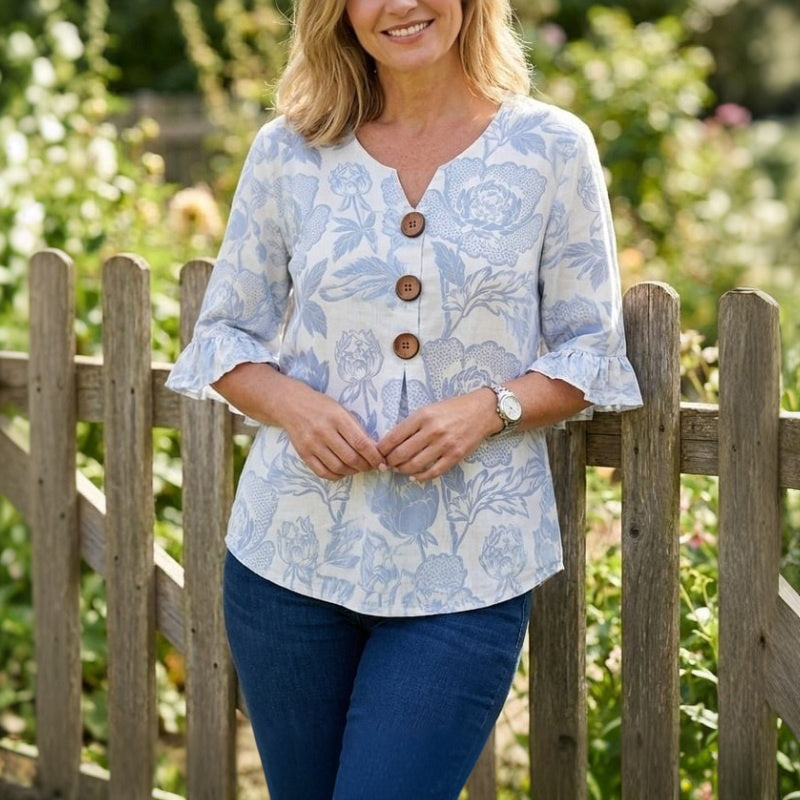 Blouse Femme avec Col en V et Motif Floral Lucyle
