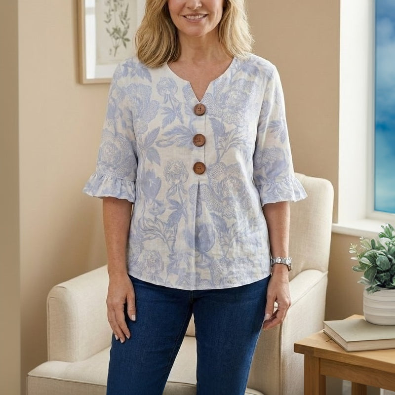 Blouse Femme avec Col en V et Motif Floral Lucyle
