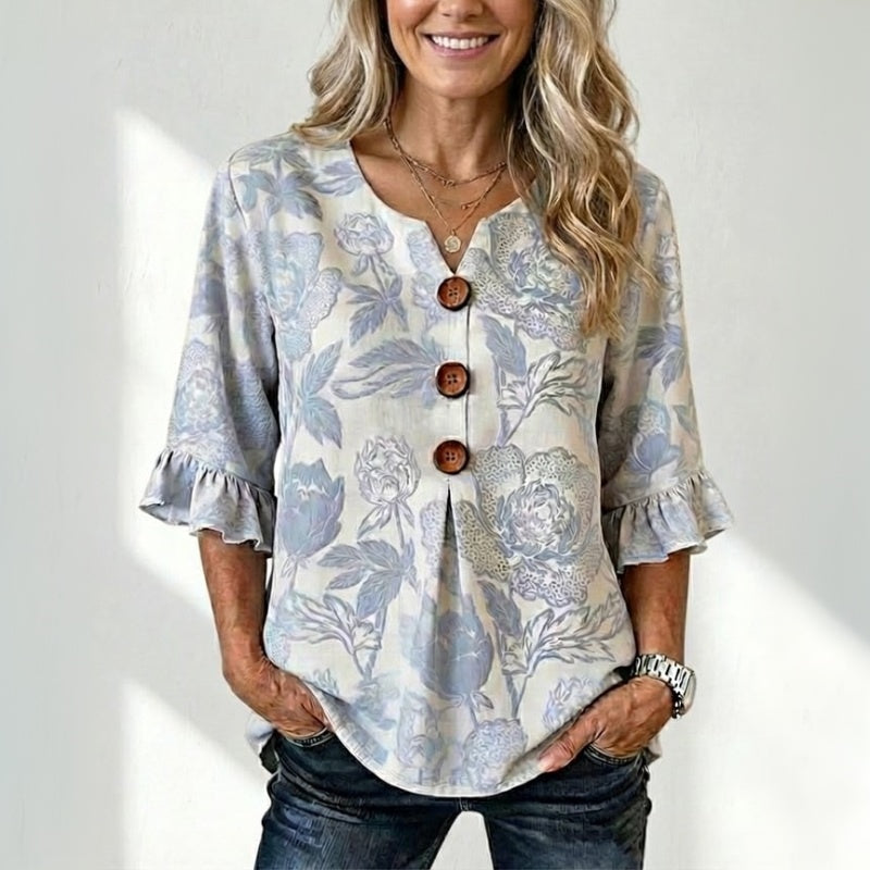 Blouse Femme avec Col en V et Motif Floral Lucyle