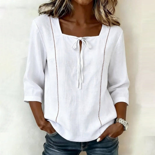 Blouse Femme avec Encolure Carrée en Coton Lucyle