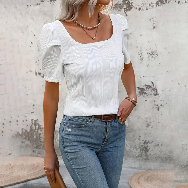 Blouse Femme avec Encolure Carrée et Manches Bouffantes Lucyle