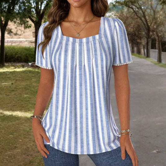 Blouse Femme avec Encolure Carrée et Rayures Lucyle