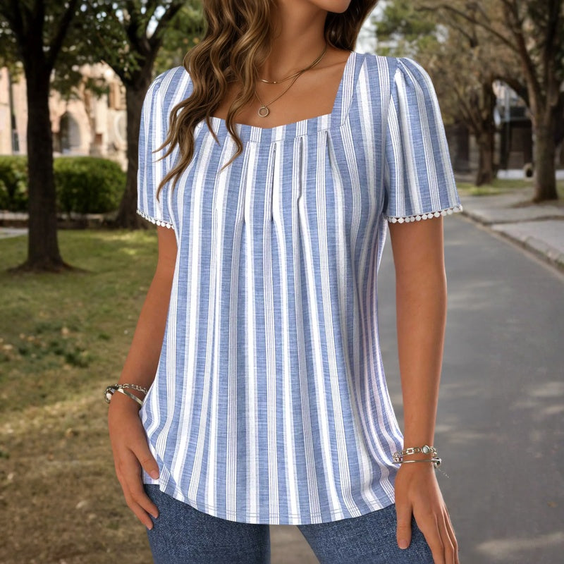 Blouse Femme avec Encolure Carrée et Rayures Lucyle