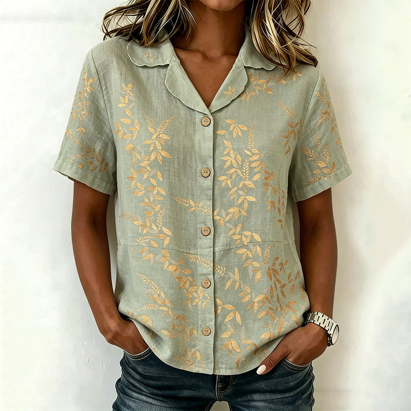 Blouse Femme avec Imprimé Feuilles et Col Rabattu Lucyle