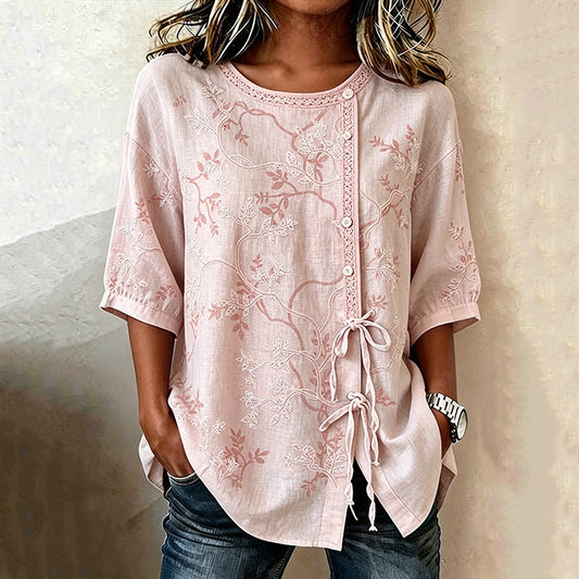 Blouse Femme avec Imprimé Feuilles et Laçage Lucyle