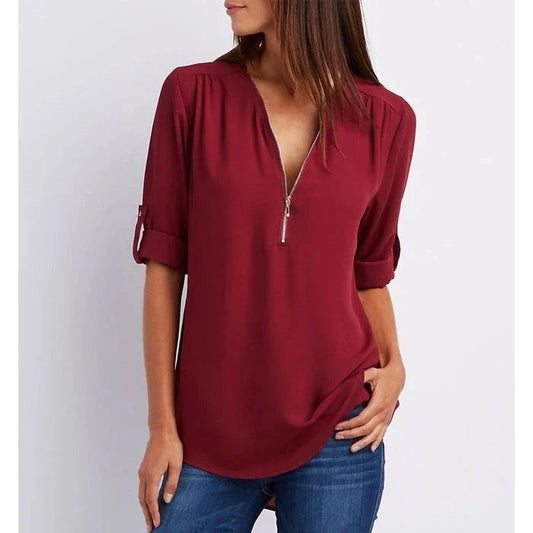 Blouse Femme avec Manches 3/4 et Fermeture Éclair Lucyle