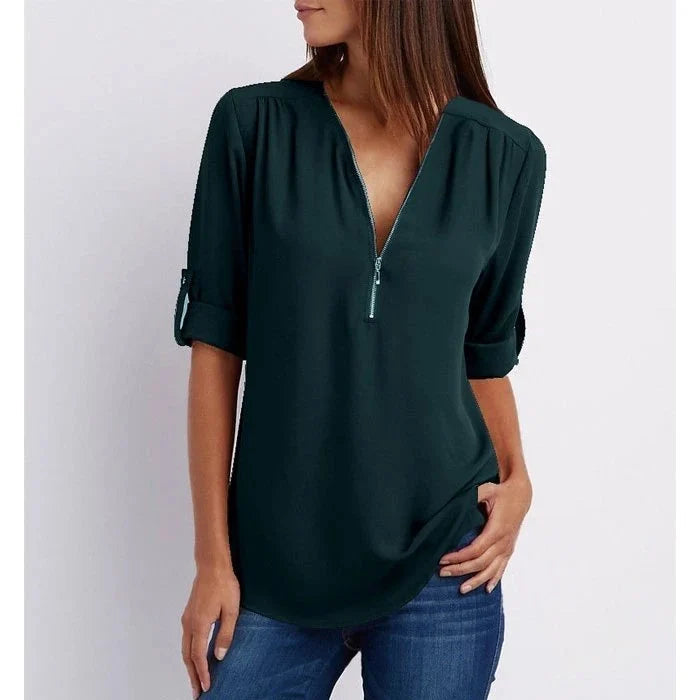 Blouse Femme avec Manches 3/4 et Fermeture Éclair Lucyle
