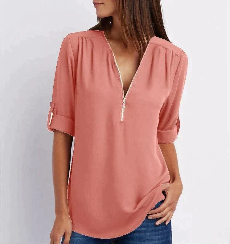 Blouse Femme avec Manches 3/4 et Fermeture Éclair Lucyle