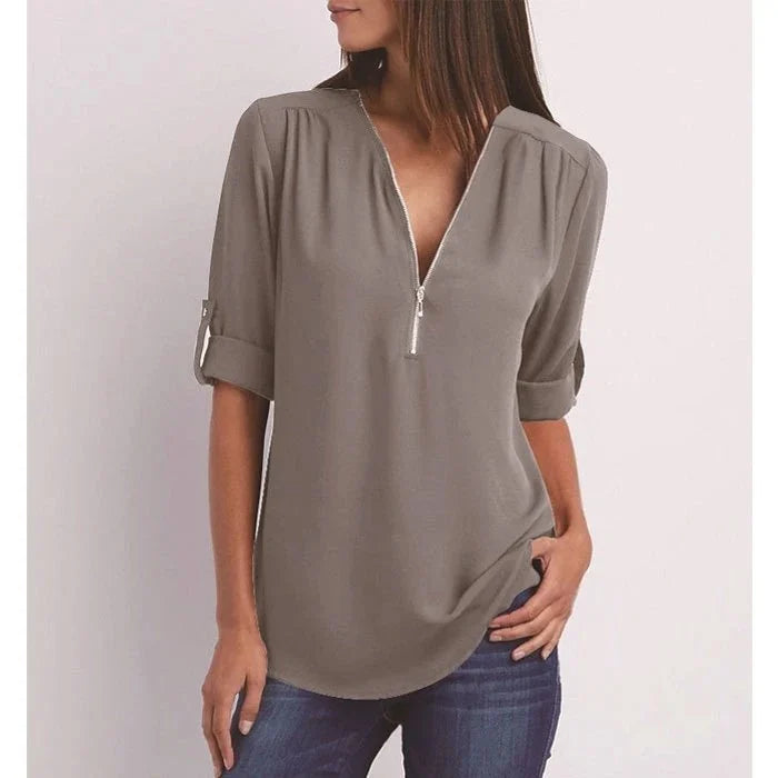 Blouse Femme avec Manches 3/4 et Fermeture Éclair Lucyle