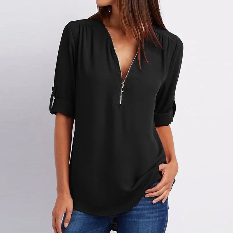 Blouse Femme avec Manches 3/4 et Fermeture Éclair Lucyle