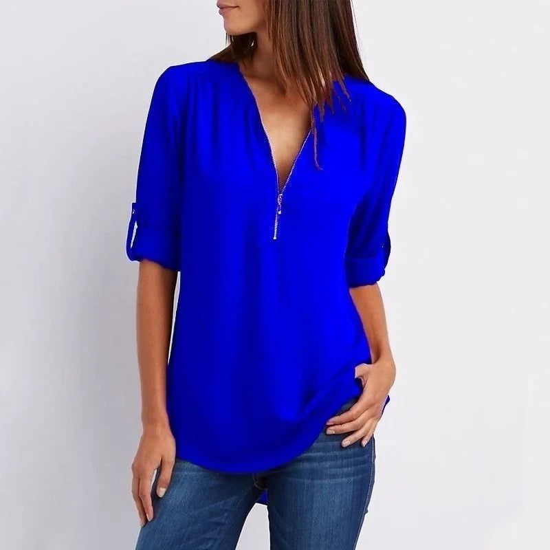 Blouse Femme avec Manches 3/4 et Fermeture Éclair Lucyle