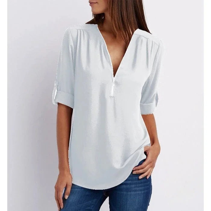 Blouse Femme avec Manches 3/4 et Fermeture Éclair Lucyle