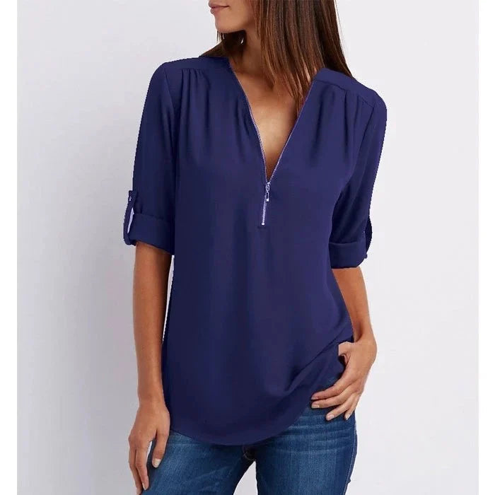 Blouse Femme avec Manches 3/4 et Fermeture Éclair Lucyle