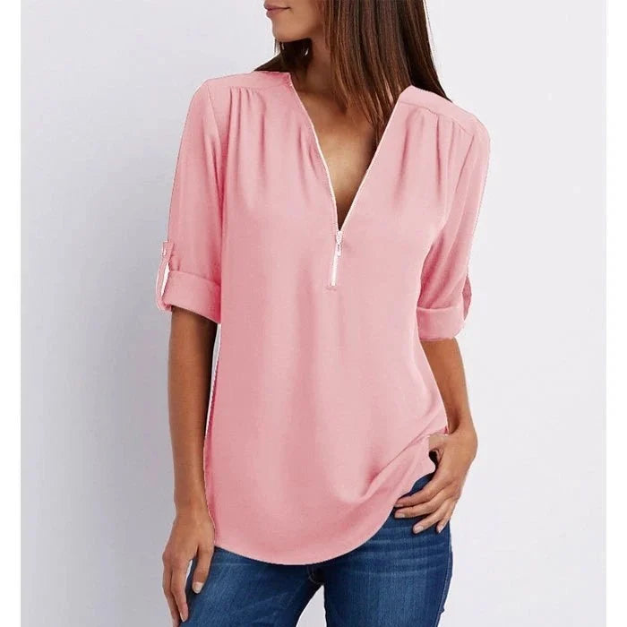 Blouse Femme avec Manches 3/4 et Fermeture Éclair Lucyle