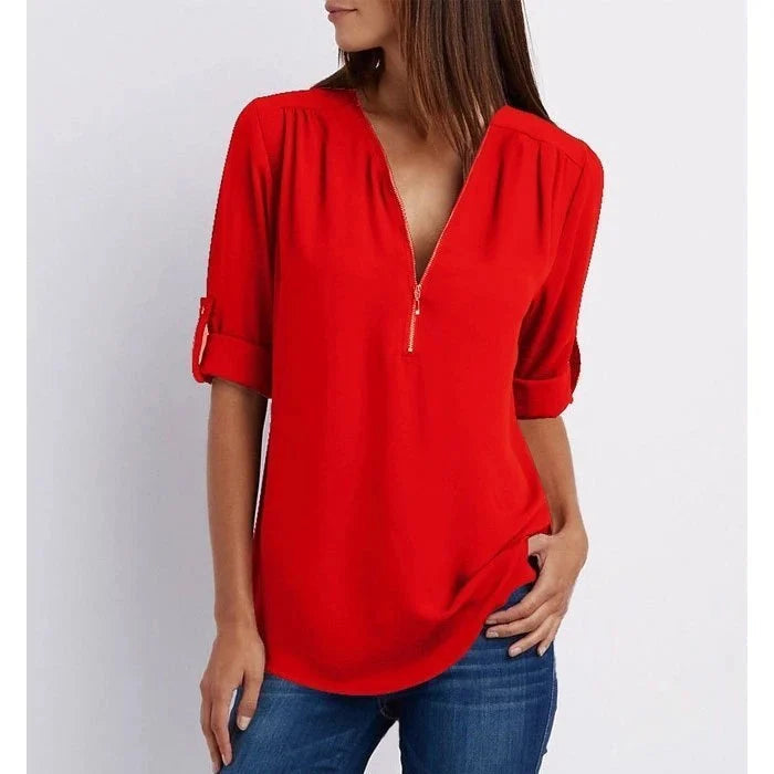 Blouse Femme avec Manches 3/4 et Fermeture Éclair Lucyle