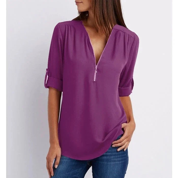 Blouse Femme avec Manches 3/4 et Fermeture Éclair Lucyle