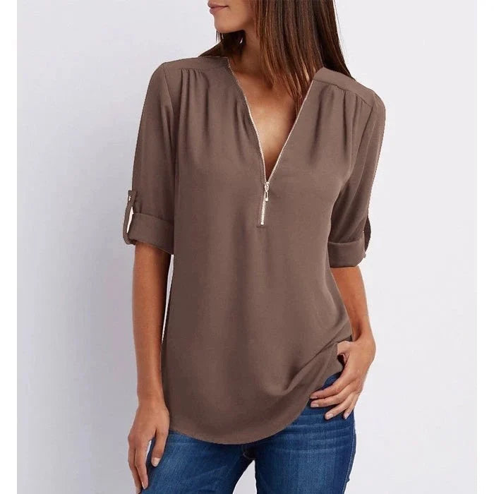 Blouse Femme avec Manches 3/4 et Fermeture Éclair Lucyle