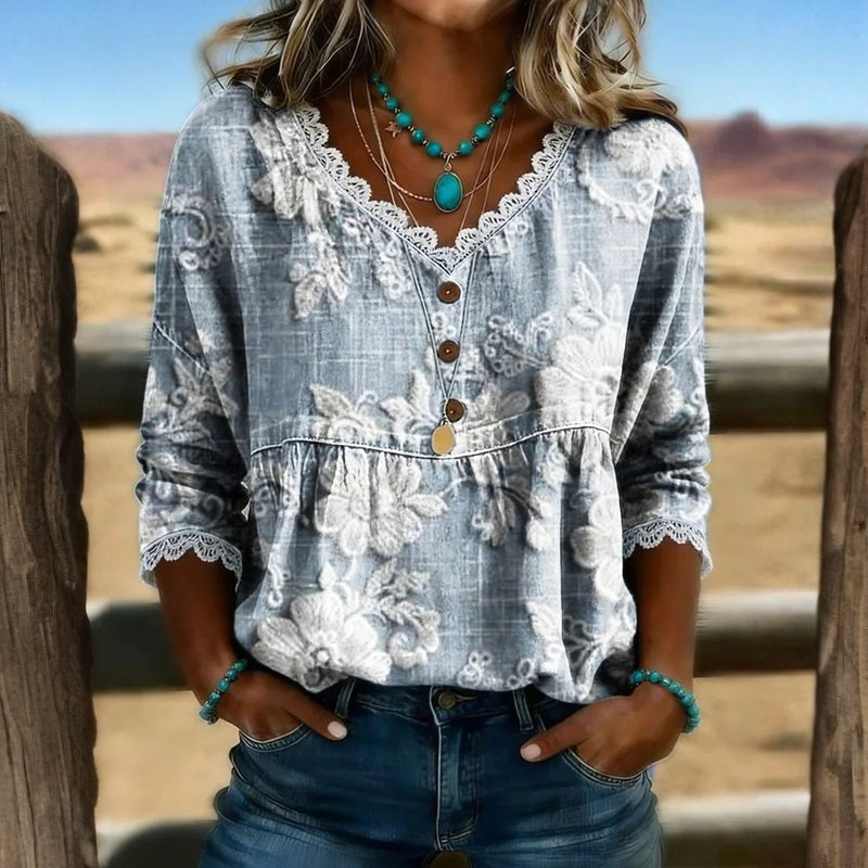 Blouse Femme avec Motif Floral et Col V Lucyle