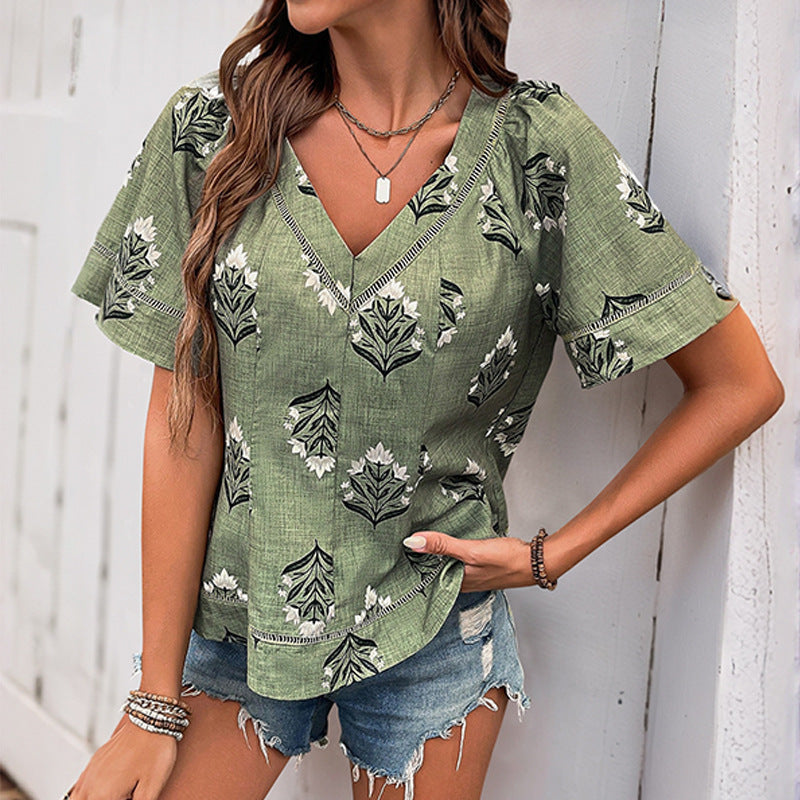 Blouse Femme avec Motif Floral et Col en V Lucyle