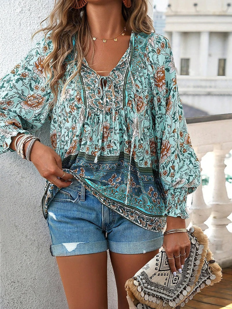 Blouse Femme avec Poignets Volants en Coton Lucyle