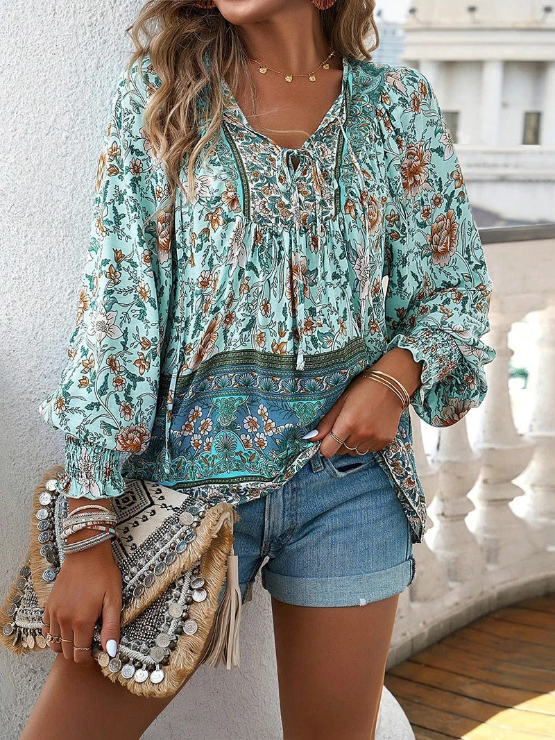 Blouse Femme avec Poignets Volants en Coton Lucyle