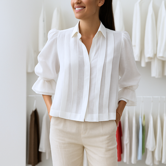 Blouse Plissée Femme avec Col Revers Lucyle