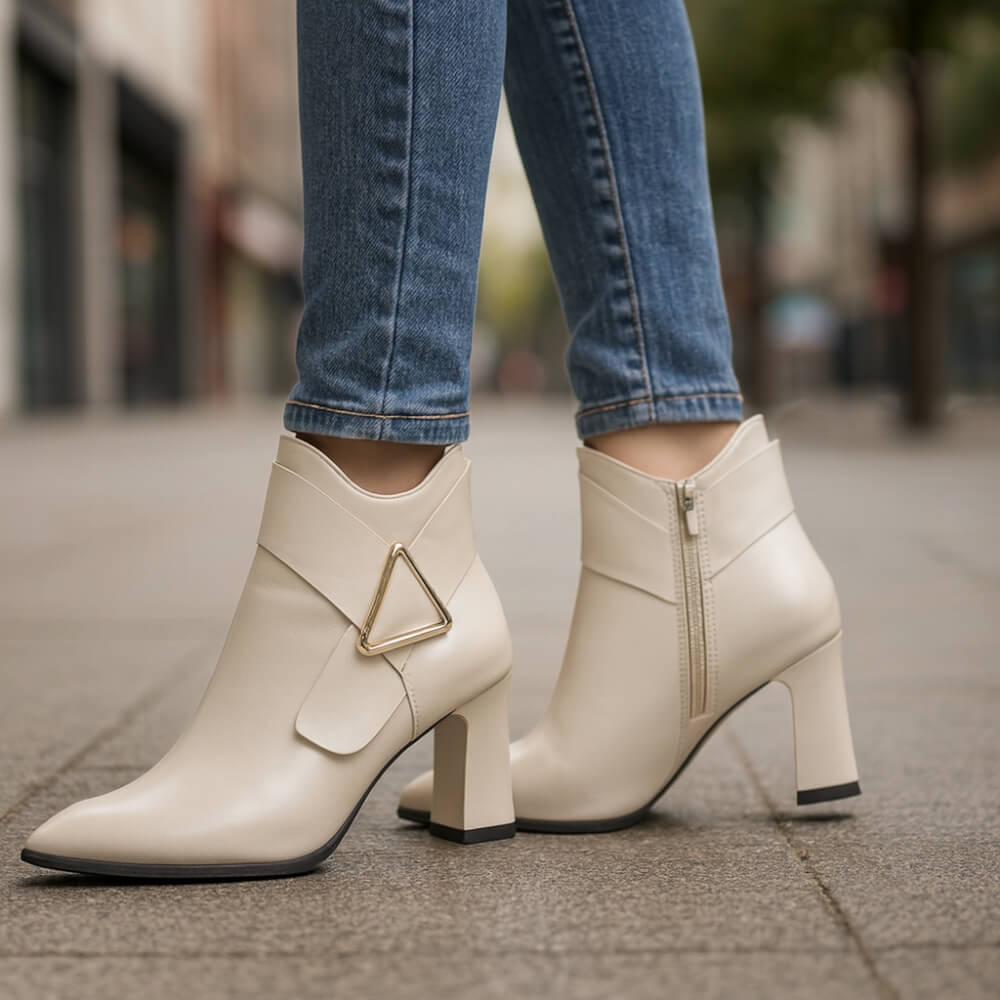 Bottines Femme à Talon Bloc avec Boucle Triangulaire Lucyle