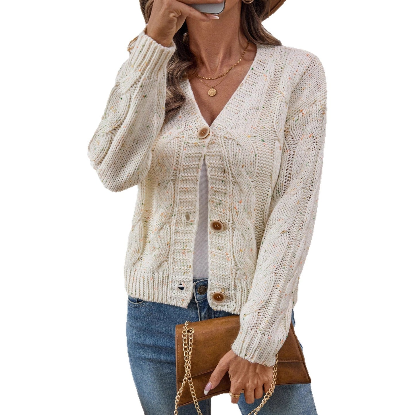 Cardigan Femme à Motif Torsadé avec Encolure Boutonnée Lucyle