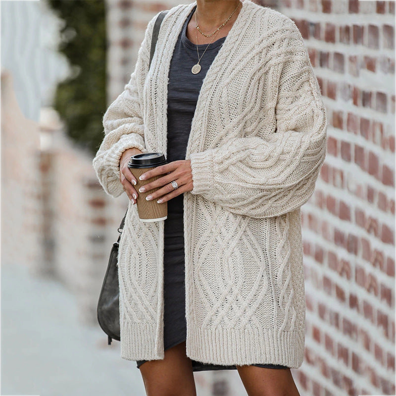 Cardigan Femme en Maille Épaisse avec Motif Torsadé Lucyle