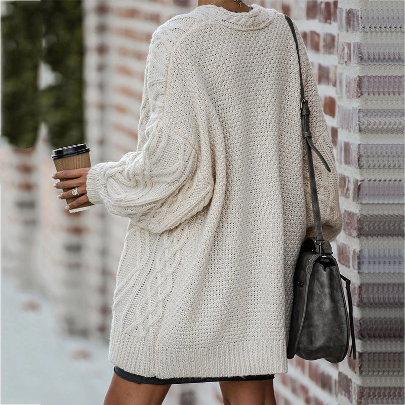 Cardigan Femme en Maille Épaisse avec Motif Torsadé Lucyle