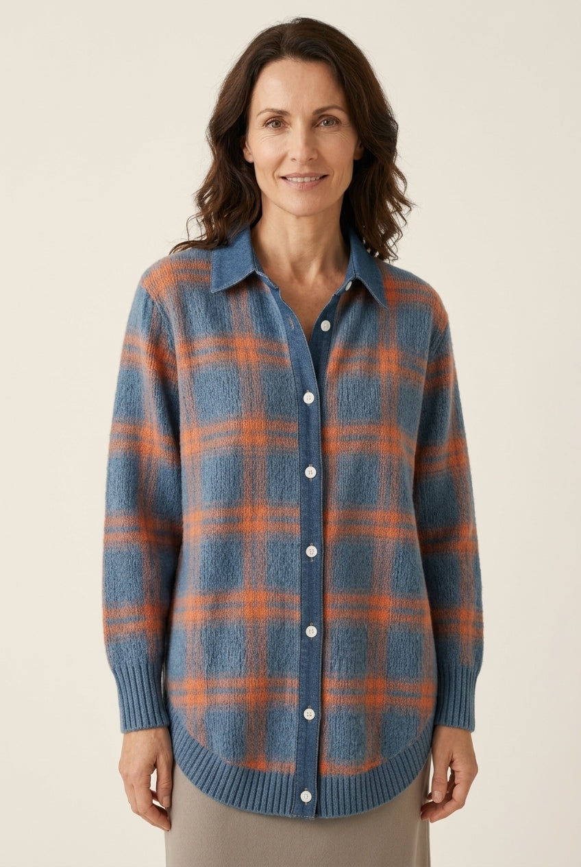 Cardigan Long Femme à Carreaux avec Boutonnage Lucyle