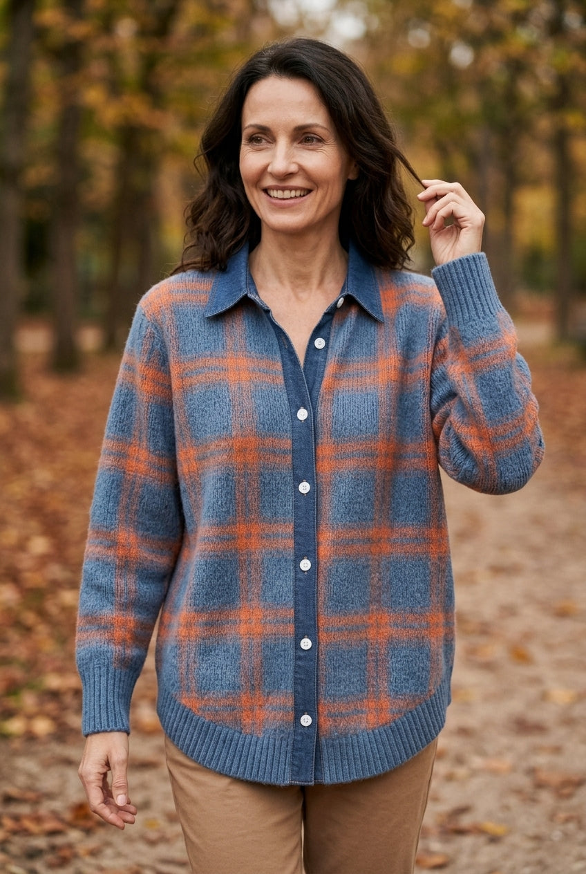 Cardigan Long Femme à Carreaux avec Boutonnage Lucyle