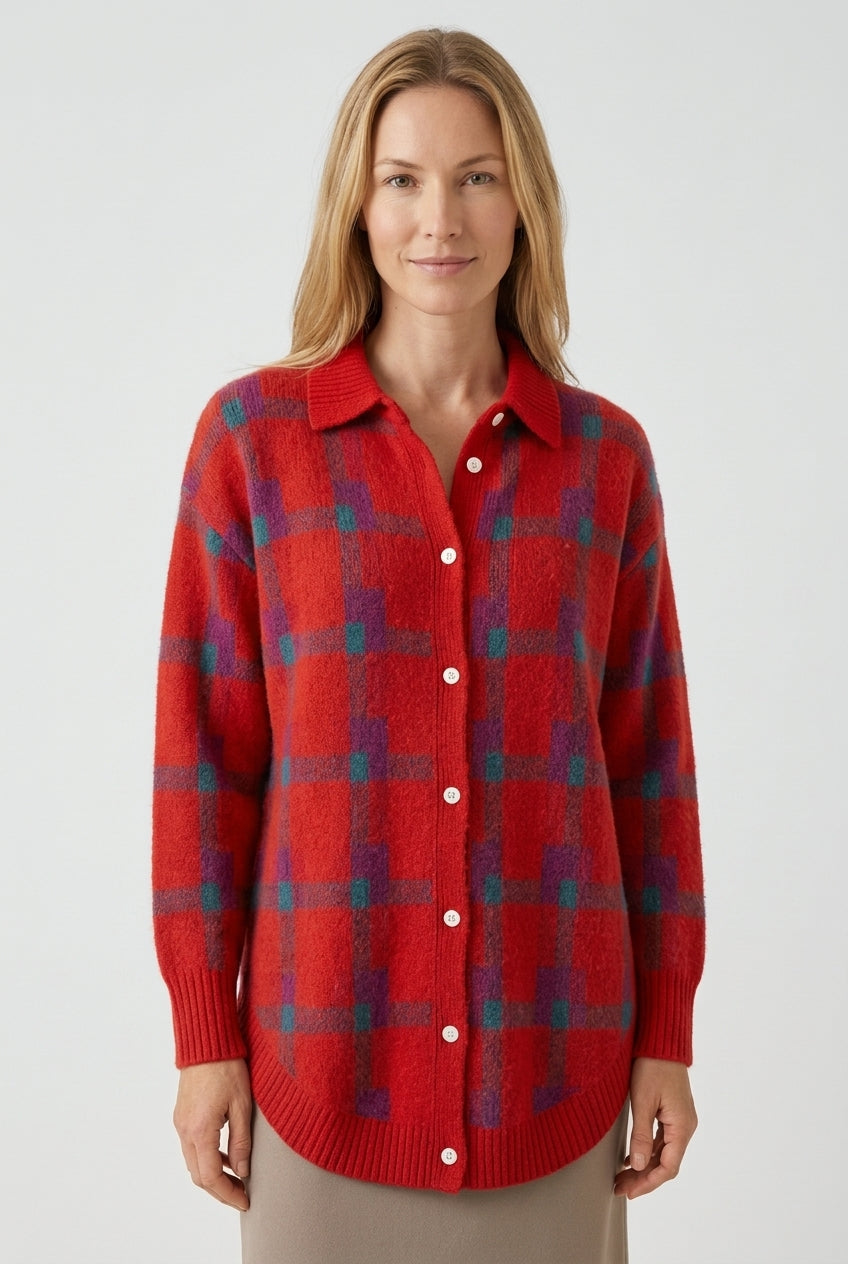Cardigan Long Femme à Carreaux avec Boutonnage Lucyle