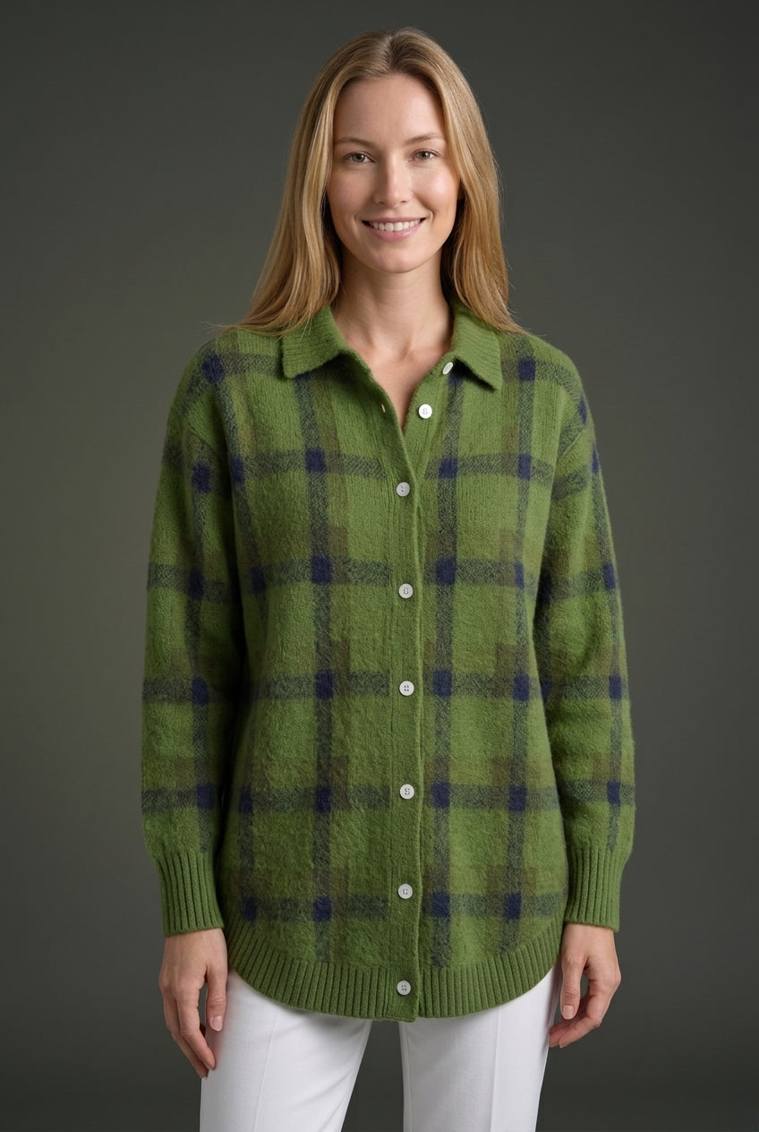 Cardigan Long Femme à Carreaux avec Boutonnage Lucyle