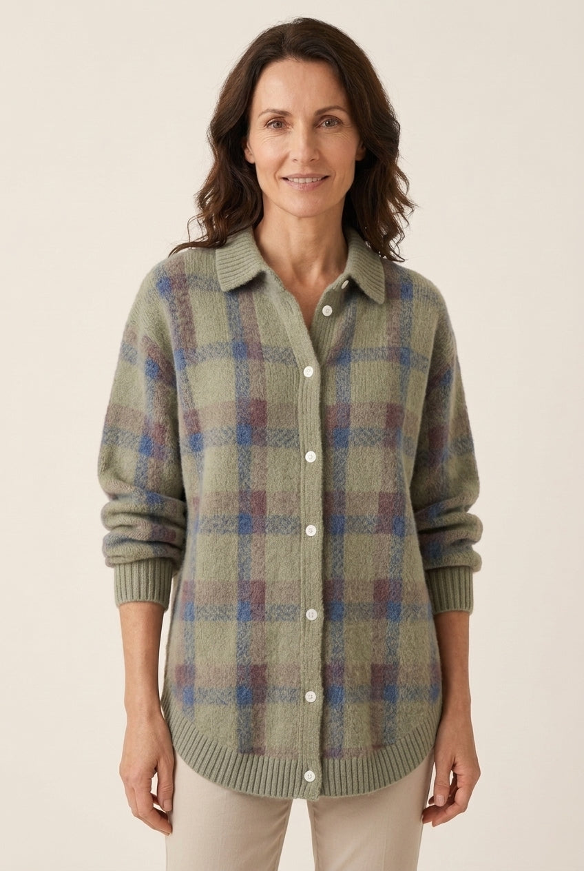 Cardigan Long Femme à Carreaux avec Boutonnage Lucyle