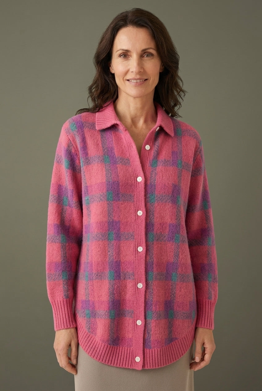 Cardigan Long Femme à Carreaux avec Boutonnage Lucyle